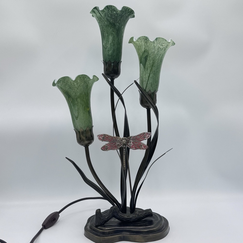 VTG‎ Dale Tiffany Luminarie Tulip Lamp Dragonfly Connoisseur Collection 3 Shade